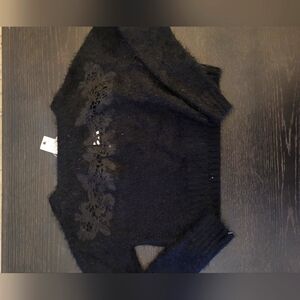 Cropped Eyelash Sweter with Lace Insert